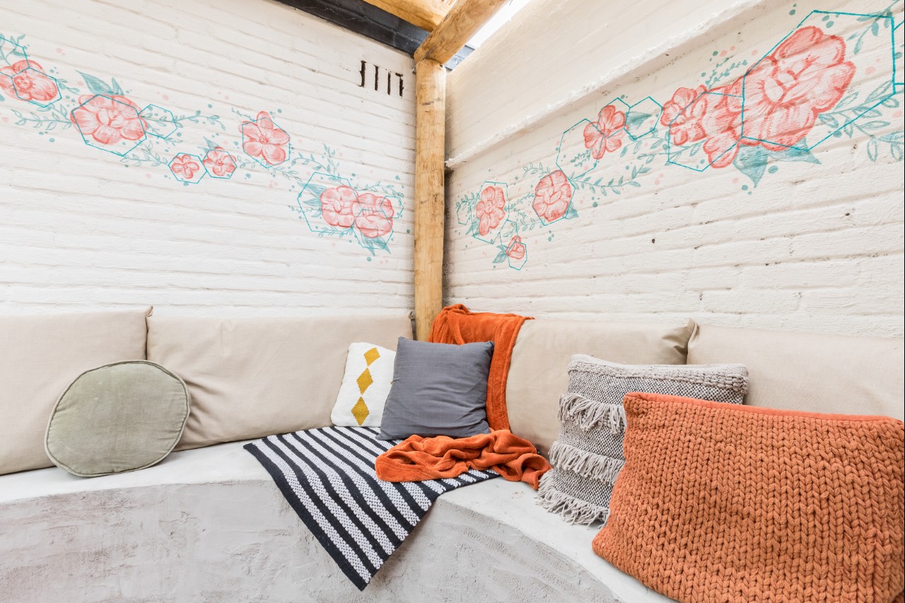 loungebank rugkussens